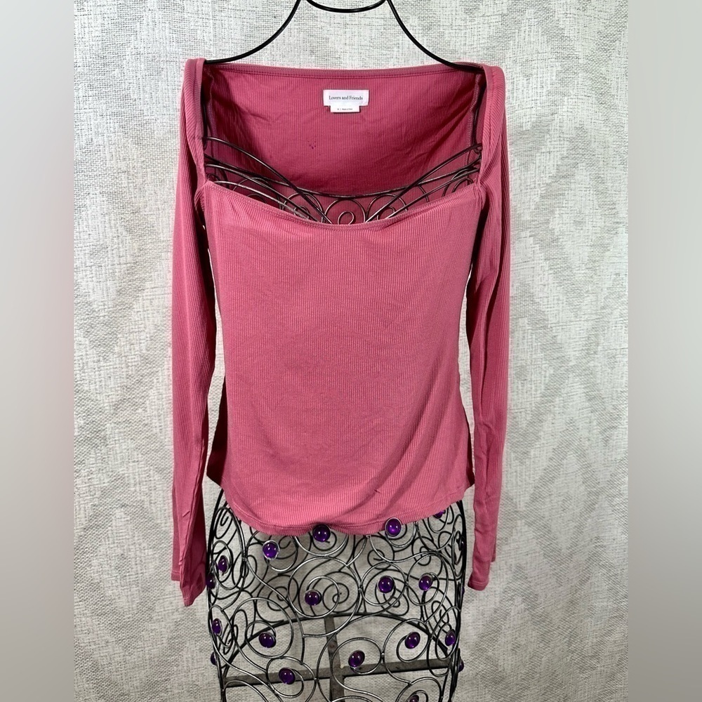 Lovers and Friends mauve pink ribbed square neck long sleeve size M